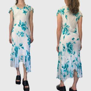 Vintage 90s Floral Dress, 1990s White Blue Fairy Dress